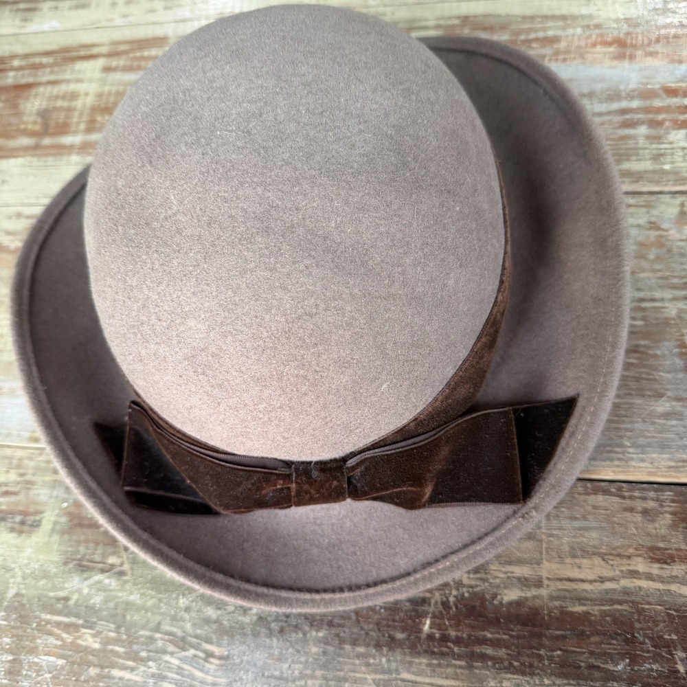 Vintage Geo. W. Bollman brown Ruth Alan wool rolled rim round Annie hat Fedora